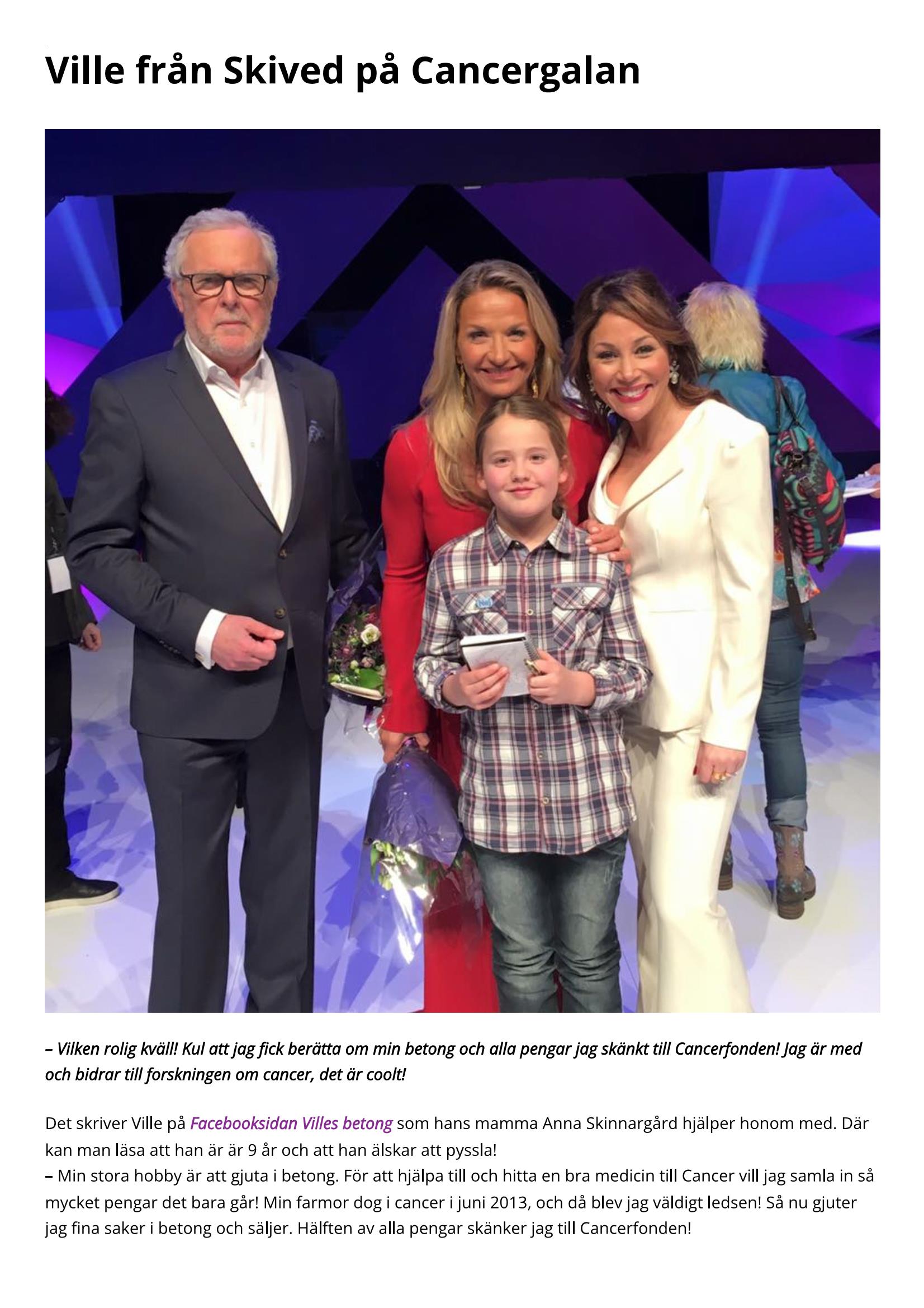Ville medverkar på Cancergalan i TV4